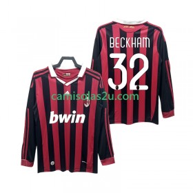 Camisolas de futebol AC Milan BECKHAM 32 2009 2010 Retro Equipamento Principal Manga Comprida